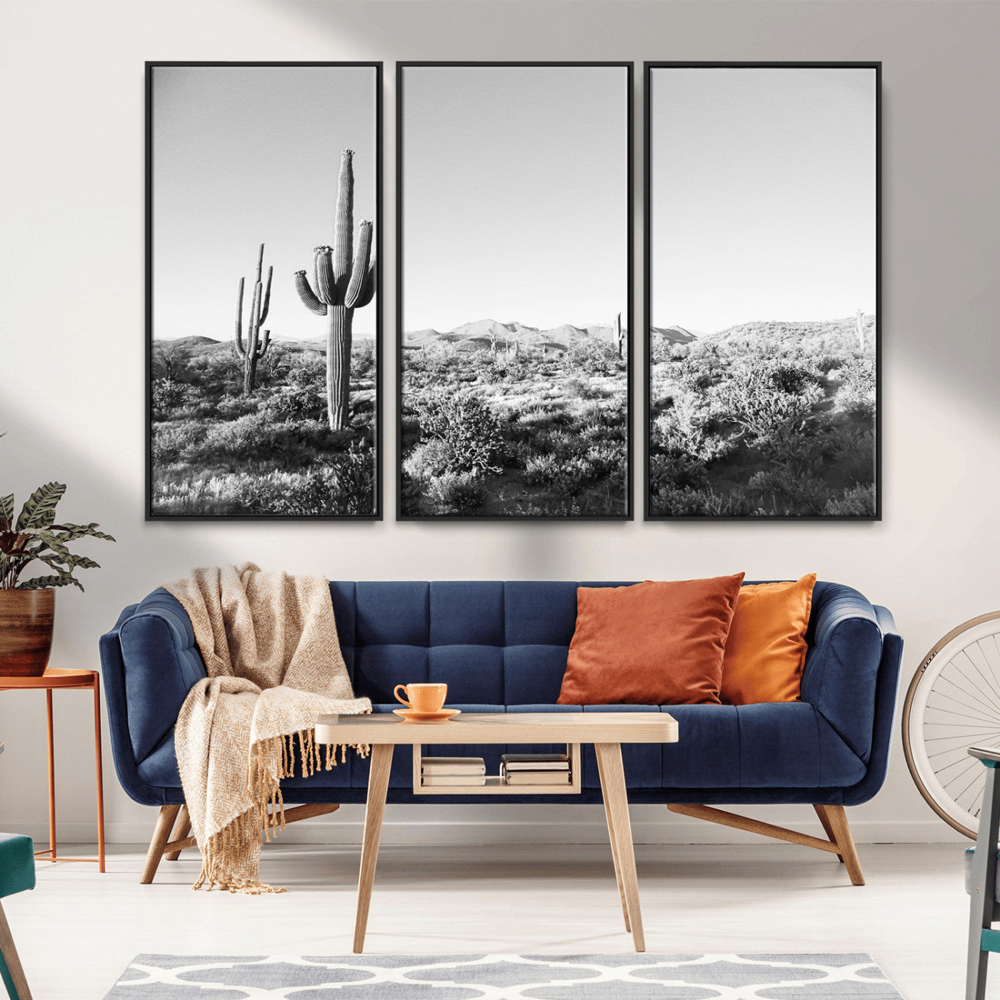 85205054-MGV-CV-36X24-Saguaro Cactus Wall Art Canvas Print, Framed Monochrome Landscape Art Picture Print, Scenic Arizona View Perfect Minimalist