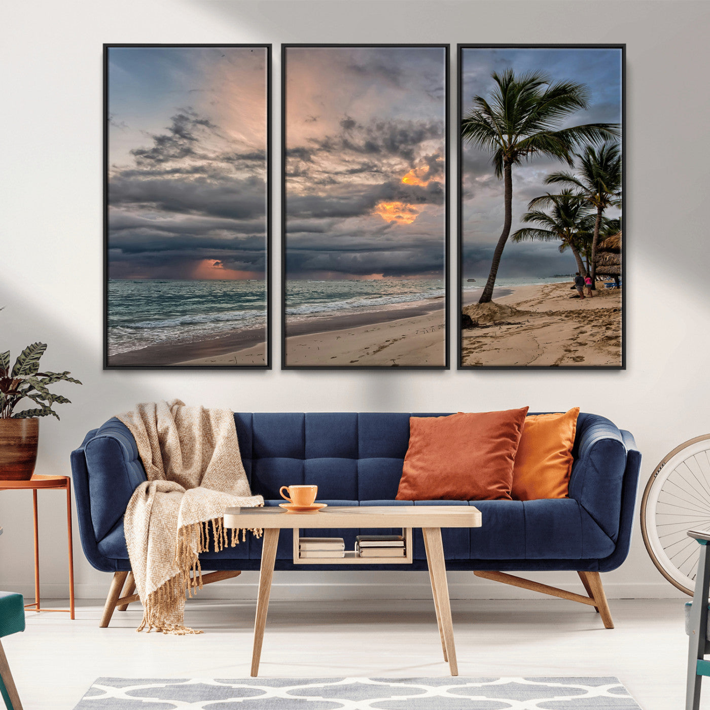 62574547-MGV-CV-36X24-Tropical Storm Wall Art Canvas Print, Framed Moody Beach Art Picture Print, Dramatic Sky Perfect Tropical Coastal Decor Artwork