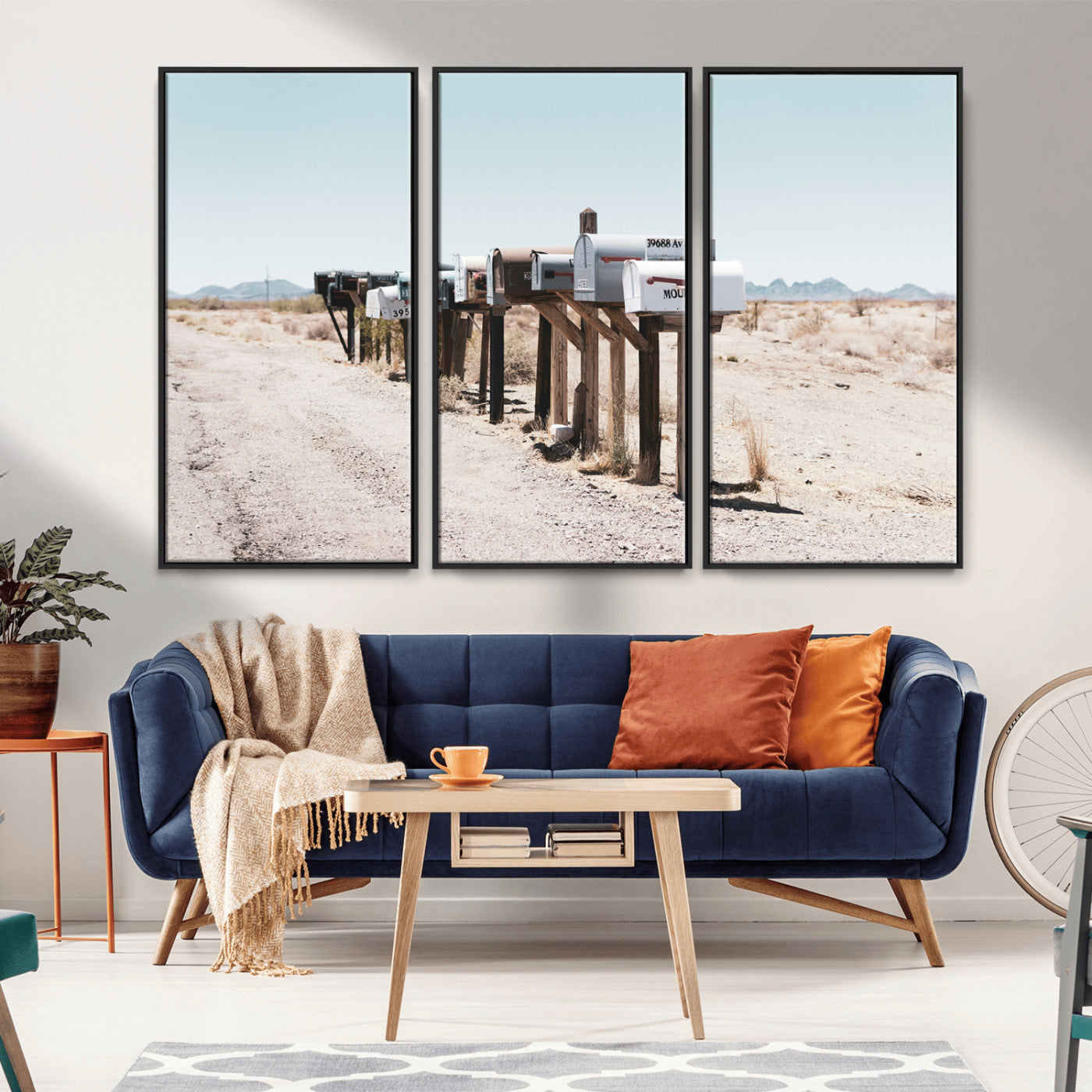 54616109-MGV-CV-36X24-Desert Mailboxes Wall Art – Rustic Rural Roadside Photography Canvas Print, American Southwest Landscape Home Decor for Living