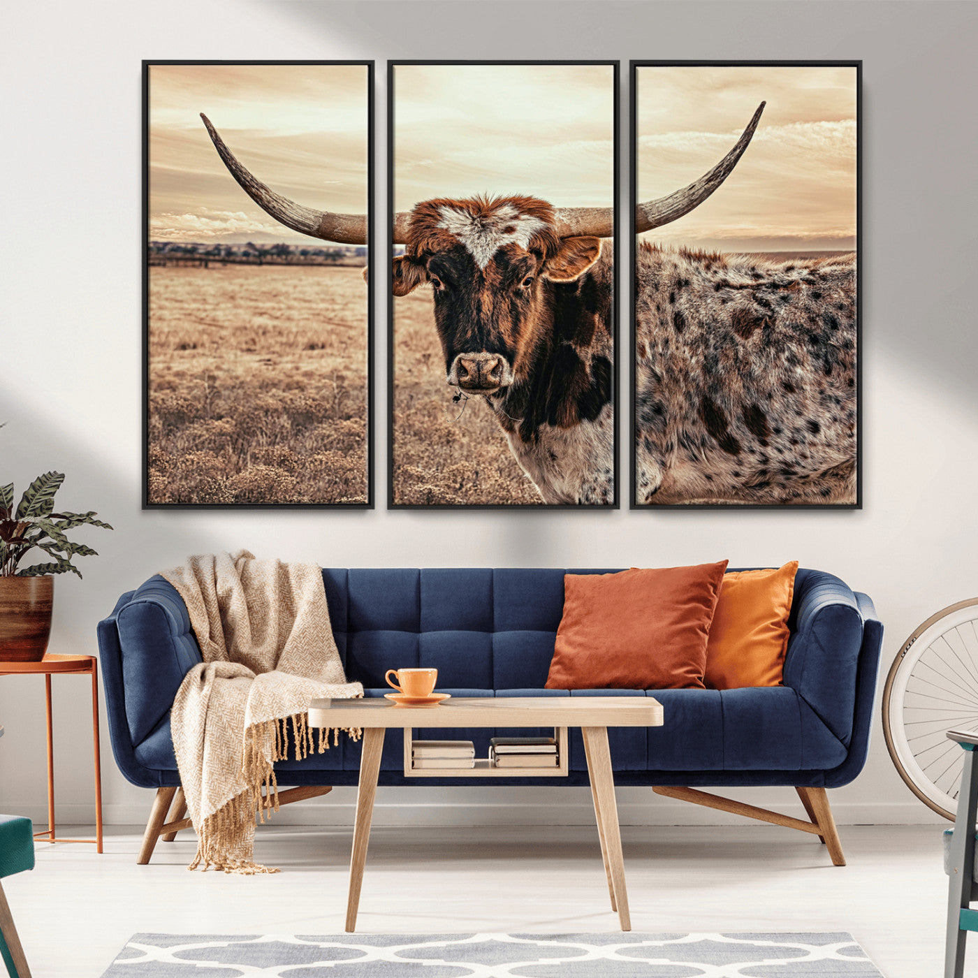 95745718-MGV-CV-36X24-Texas Longhorn Wall Art – Western Cattle Photography Canvas Print, Rustic Ranch Animal Artwork Country Farmhouse Decor for Living