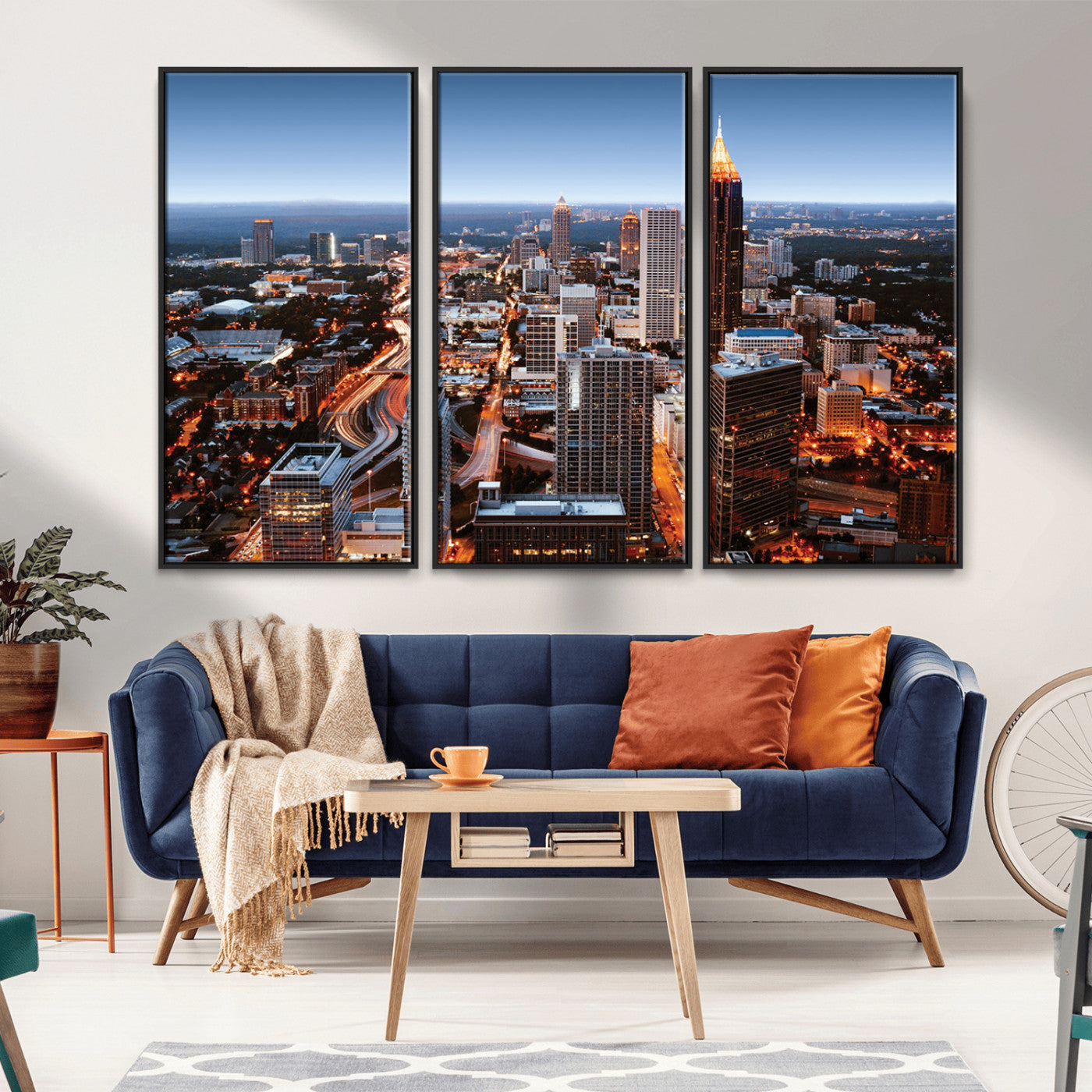 25096967-MGV-CV-36X24-Atlanta Skyline Wall Art – Vibrant Cityscape Canvas Print, Modern Night Lights Urban Decor for Office, Living Room, or Apartment