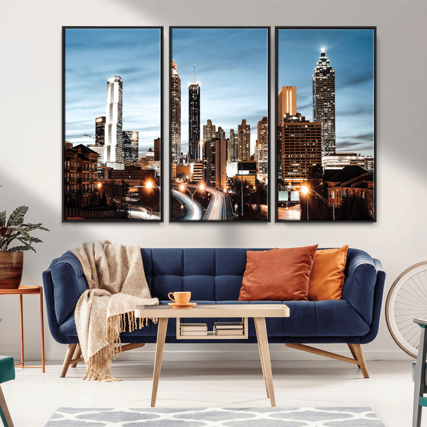 23859158-MGV-CV-36X24-Atlanta Skyline Wall Art – Modern Cityscape Canvas Print with Night Lights and Traffic Trails, Urban Decor for Office, Apartment,
