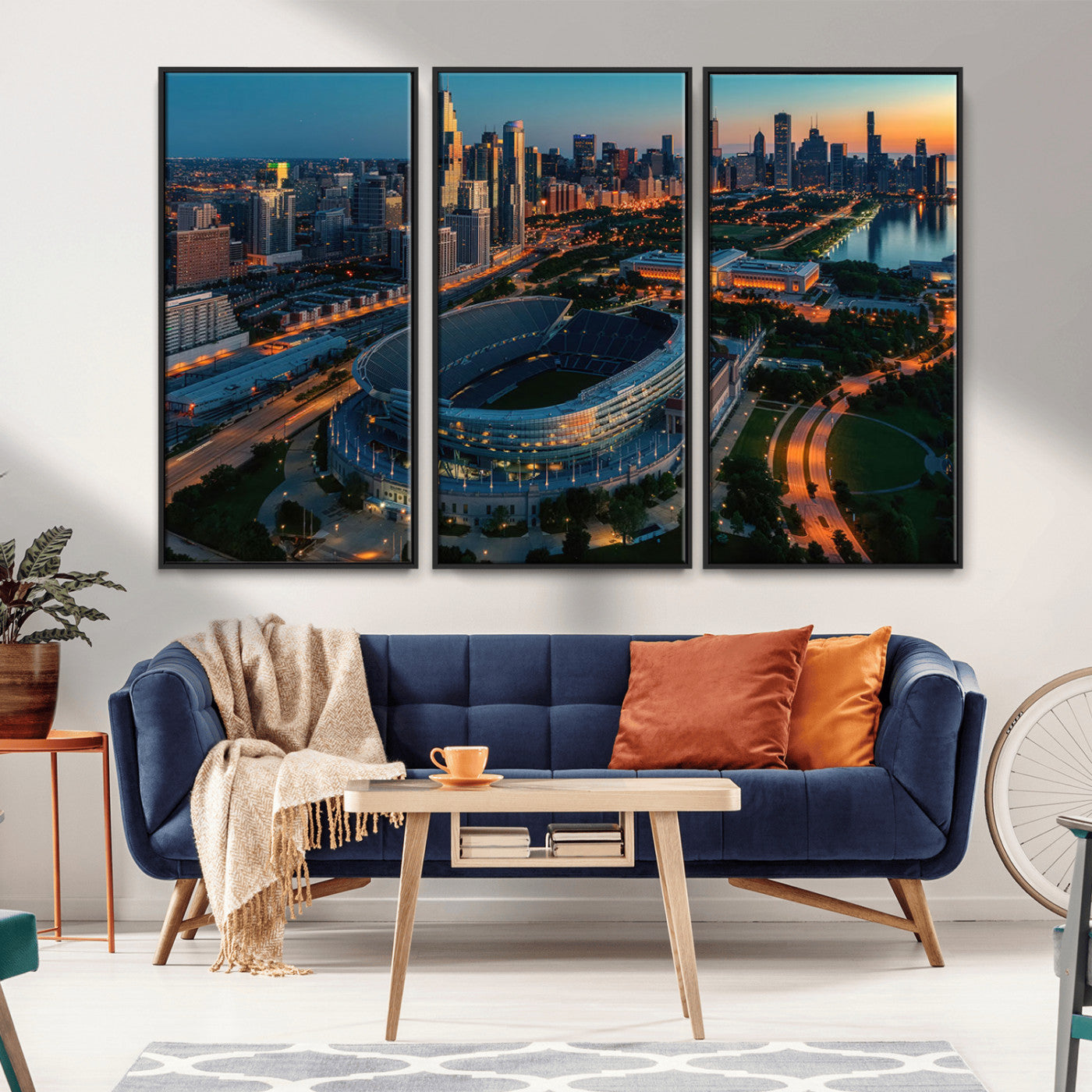 36690345-MGV-CV-36X24-Soldier Field Wall Art – Chicago Bears Stadium Aerial Night Canvas Print, City Skyline Football Decor for Living Room, Office, or