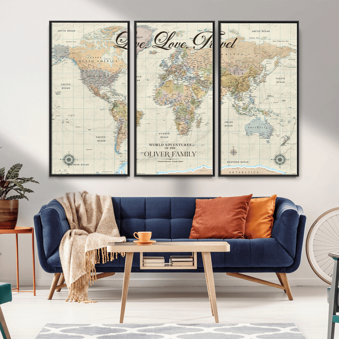 19479008-MGV-CV-36X24-Live Love Travel Wall Art – Detailed World Map Canvas Print, Adventure Decor for Living Room, Office or Bedroom, Travel Gift for