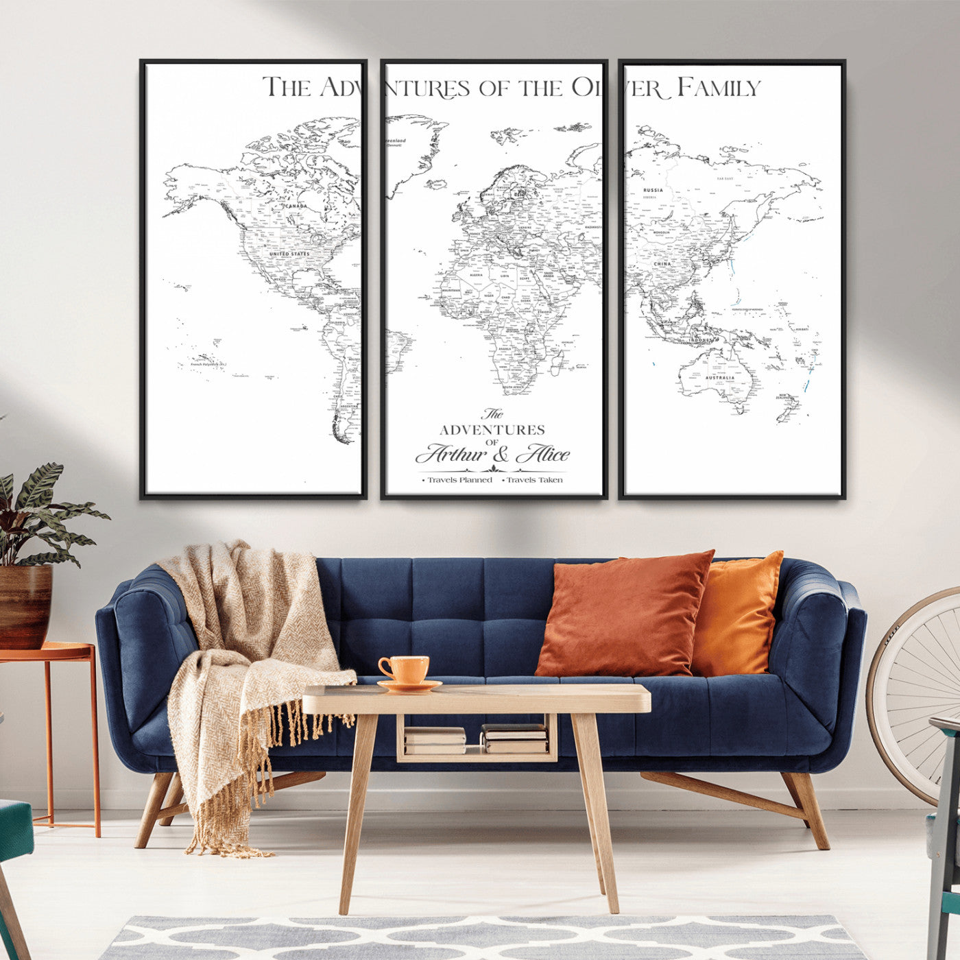 21029247-MGV-CV-36X24-Minimalist World Map Wall Art – Black and White Travel Adventure Print, Modern Family Travel Map Decor for Living Room, Bedroom,