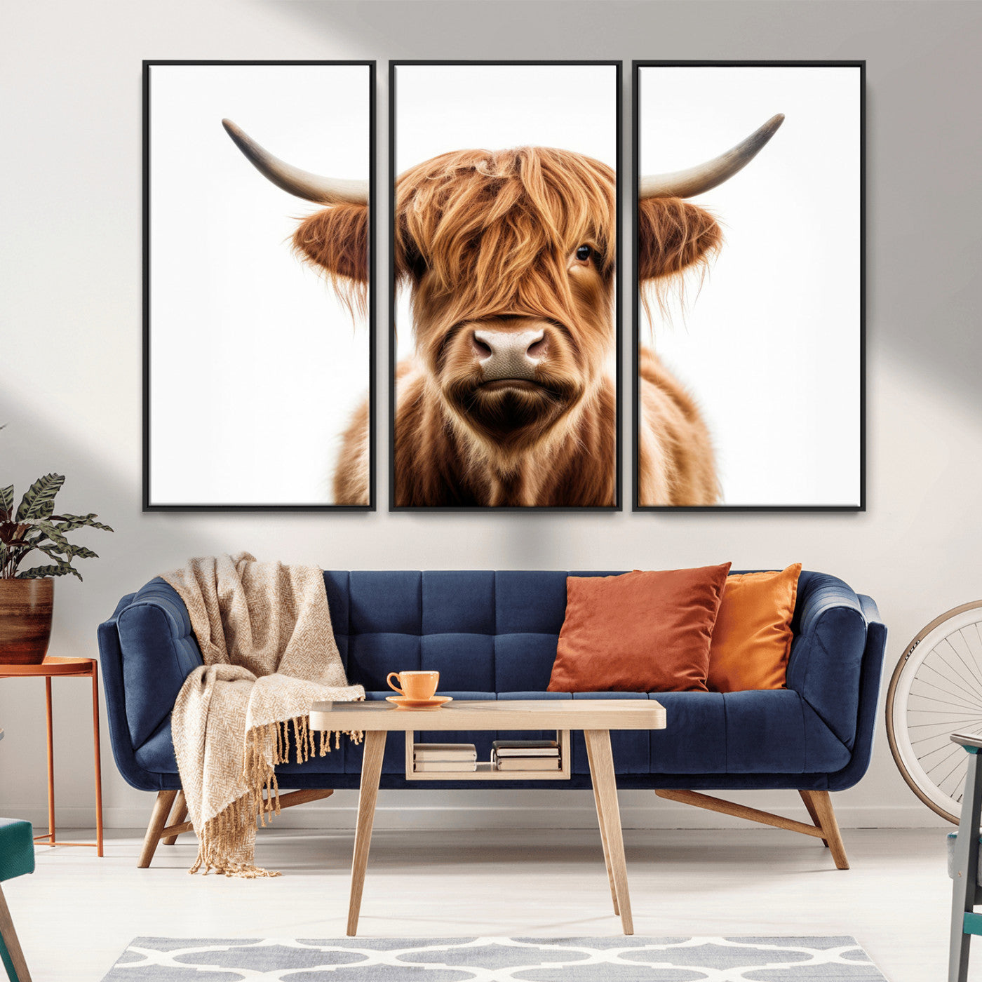 637908607-MGV-FC-93X47-3P_Black-Highland Cow Wall Art Print – Rustic Farmhouse Animal Portrait, Scottish Highland Cattle Canvas, Modern Country Wall Decor for