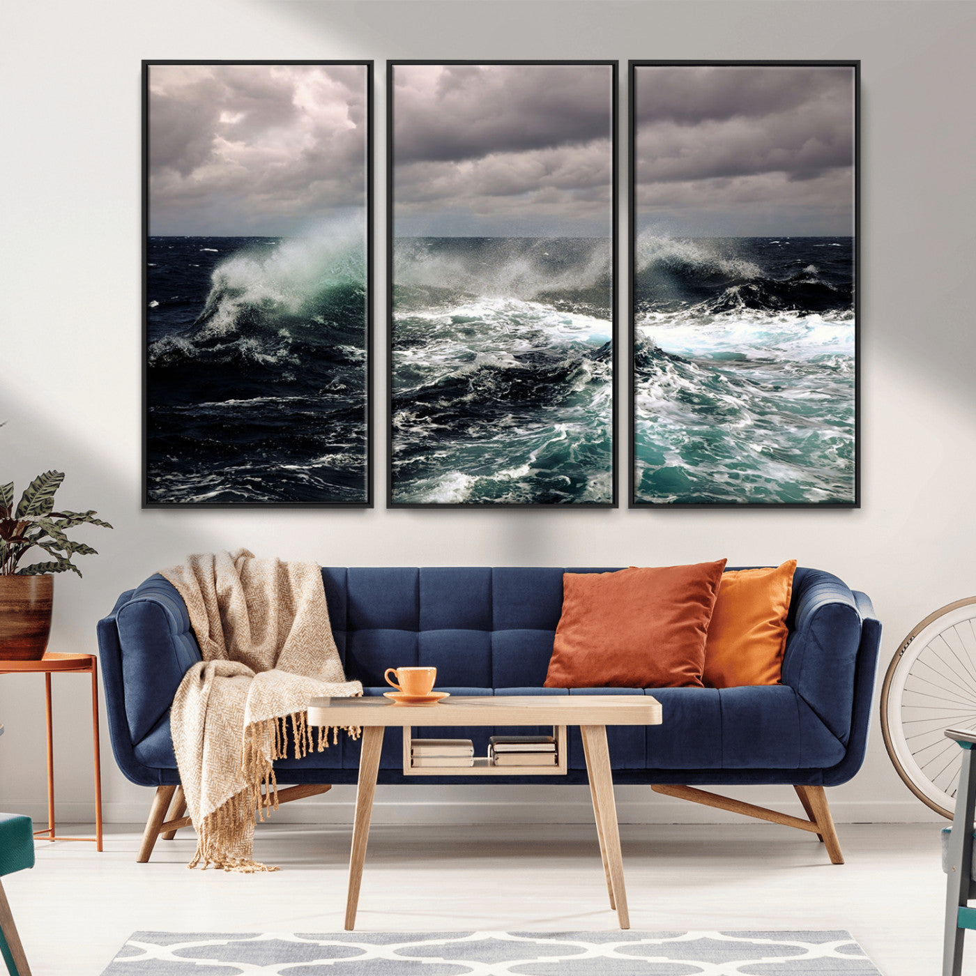 38622353-MGV-CV-36X24-Ocean Wave Wall Art – Dramatic Seascape Canvas Print with Stormy Sky and Crashing Sea, Bold Coastal Photography for Living Room,
