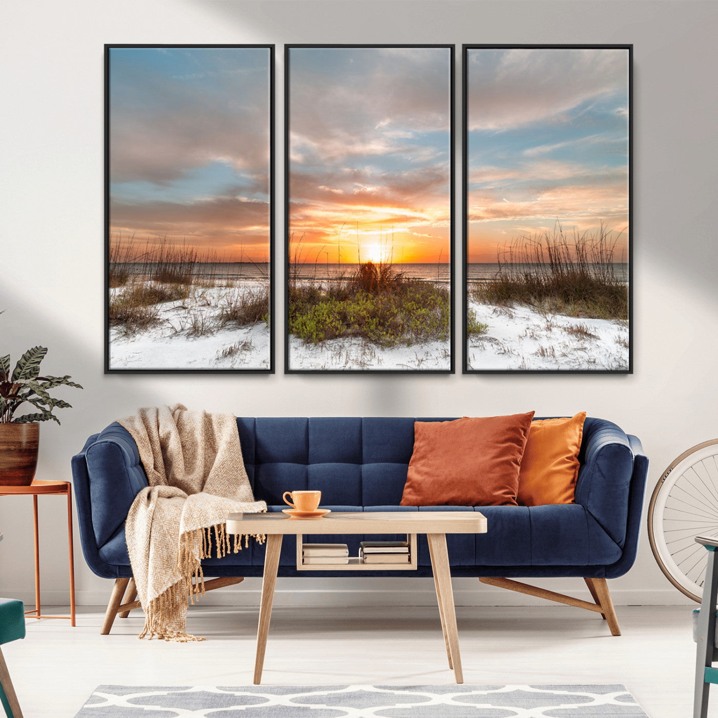 58266230-MGV-CV-36X24-Beach Sunset Wall Art – Coastal Canvas Print with Sandy Dunes, Sea Grass and Golden Sky, Serene Ocean Landscape Photography for
