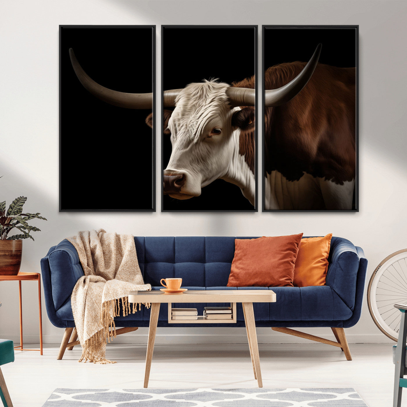 27414857-MGV-CV-36X24-Longhorn Bull Wall Art – Dramatic Western Steer Portrait Canvas Print, Rustic Farmhouse Animal Decor for Living Room, Office, or