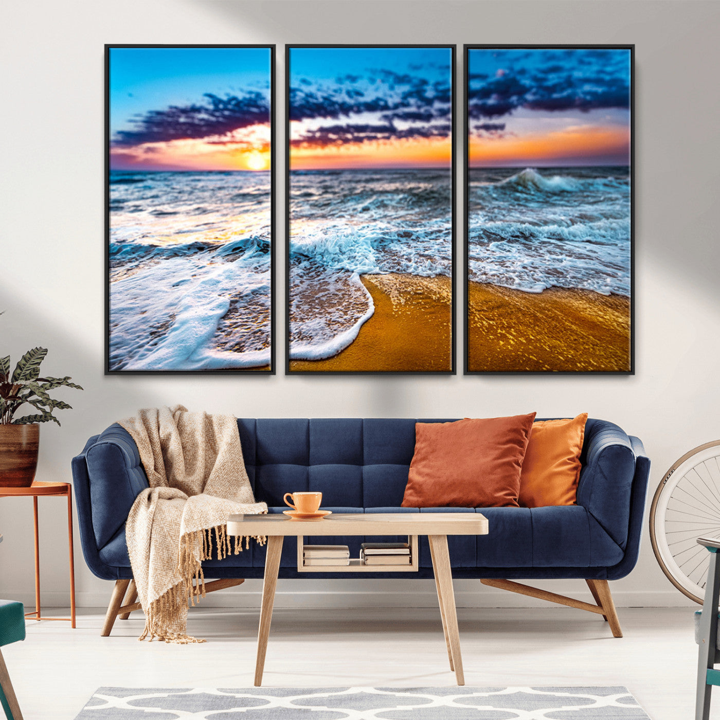 24077769-MGV-CV-36X24-Sunset Beach Wall Art – Ocean Waves Canvas Print, Golden Shoreline Photography Coastal Decor for Living Room, Bedroom, Office,