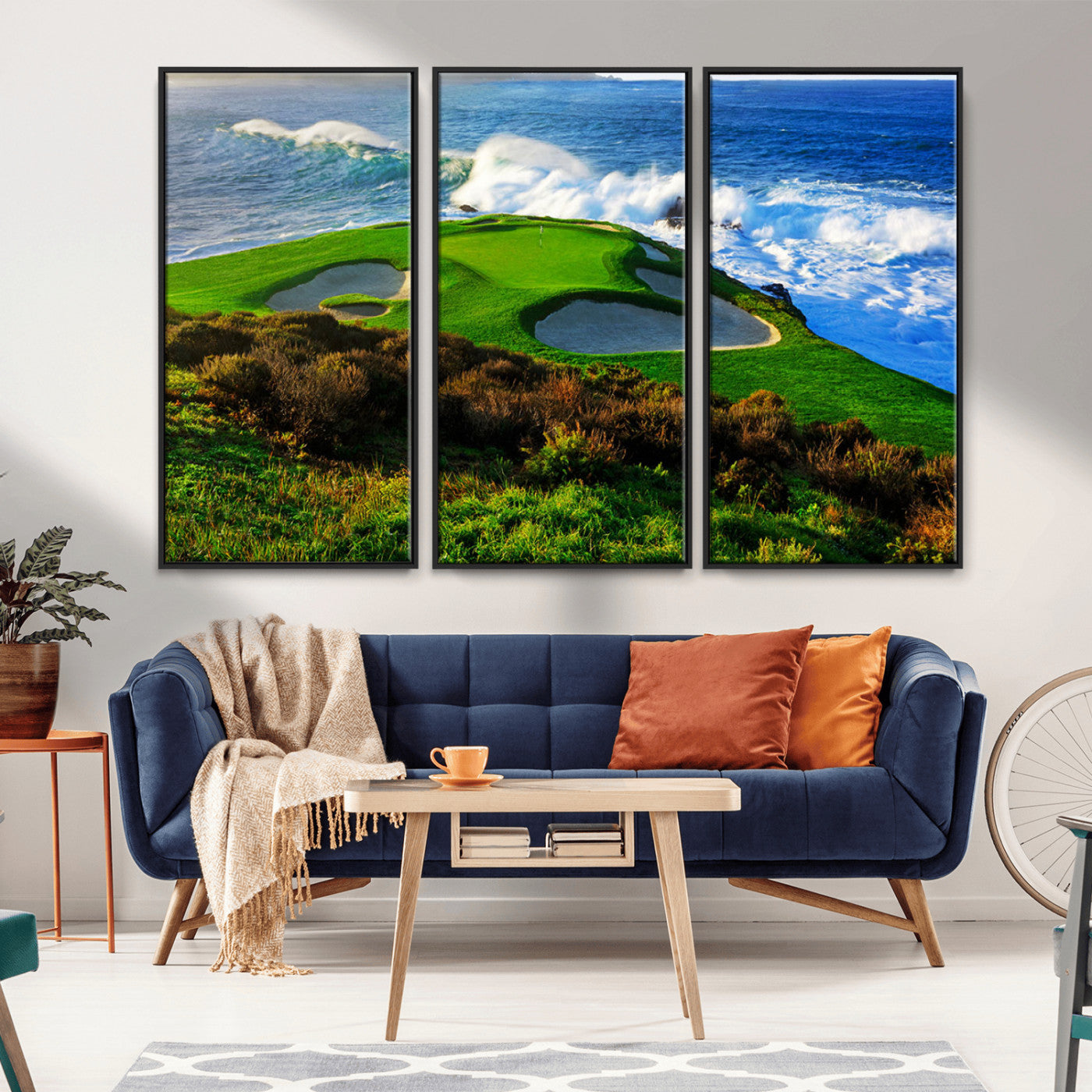 34181847-MGV-CV-36X24-Coastal Golf Course Wall Art – Panoramic Ocean Fairway Canvas Print, Scenic Sports Photography Decor for Office, Man Cave, Living