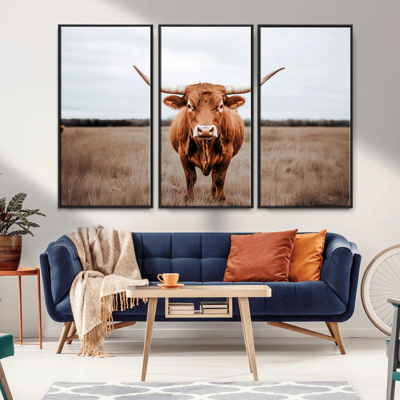 16316734-MGV-CV-36X24-Texas Longhorn Wall Art – Rustic Bull Portrait Canvas Print, Western Farmhouse Animal Photography Decor for Living Room, Office,