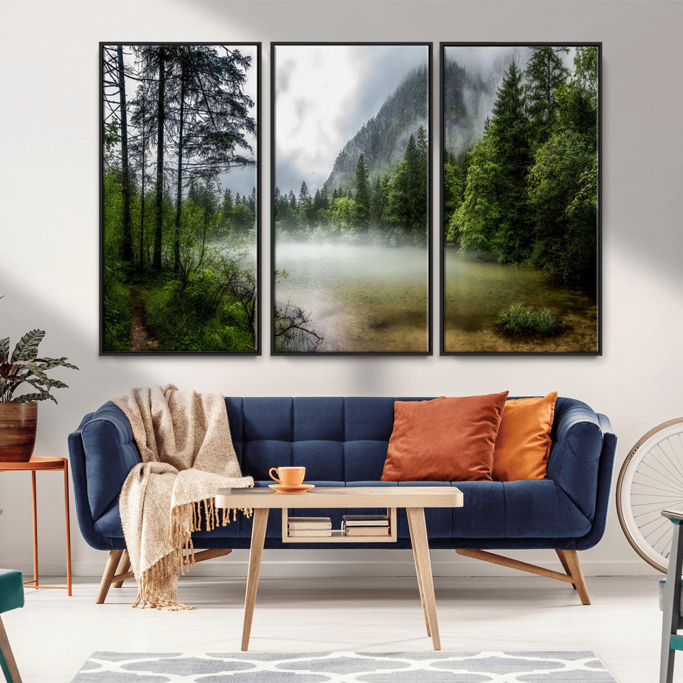 93123937-MGV-CV-36X24-Landscape Wall Art – Misty Mountain Lake Canvas Print, Tranquil Forest and Waterfall Photography Decor for Bedroom, Living Room,