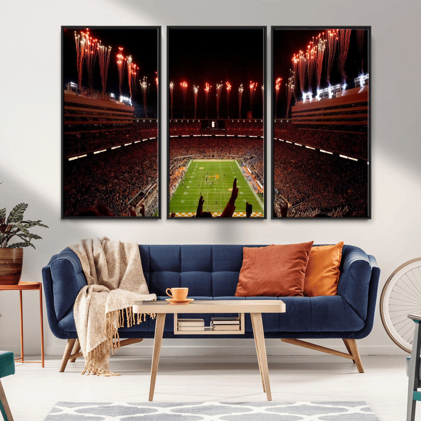 73358115-MGV-CV-36X24-Neyland Stadium Wall Art – Panoramic Tennessee Volunteers Night Game Canvas Print, Fireworks Football Celebration Sports Decor for