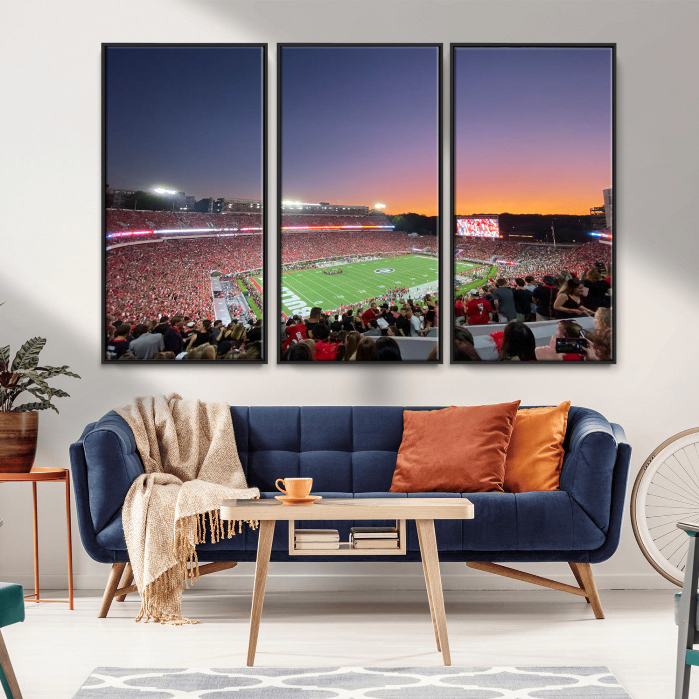25139565-MGV-FC-48X32-3P_Black-Sanford Stadium Wall Art – Panoramic Georgia Bulldogs Sunset Football Game Canvas Print, Red Crowd Sports Decor for Office, Man