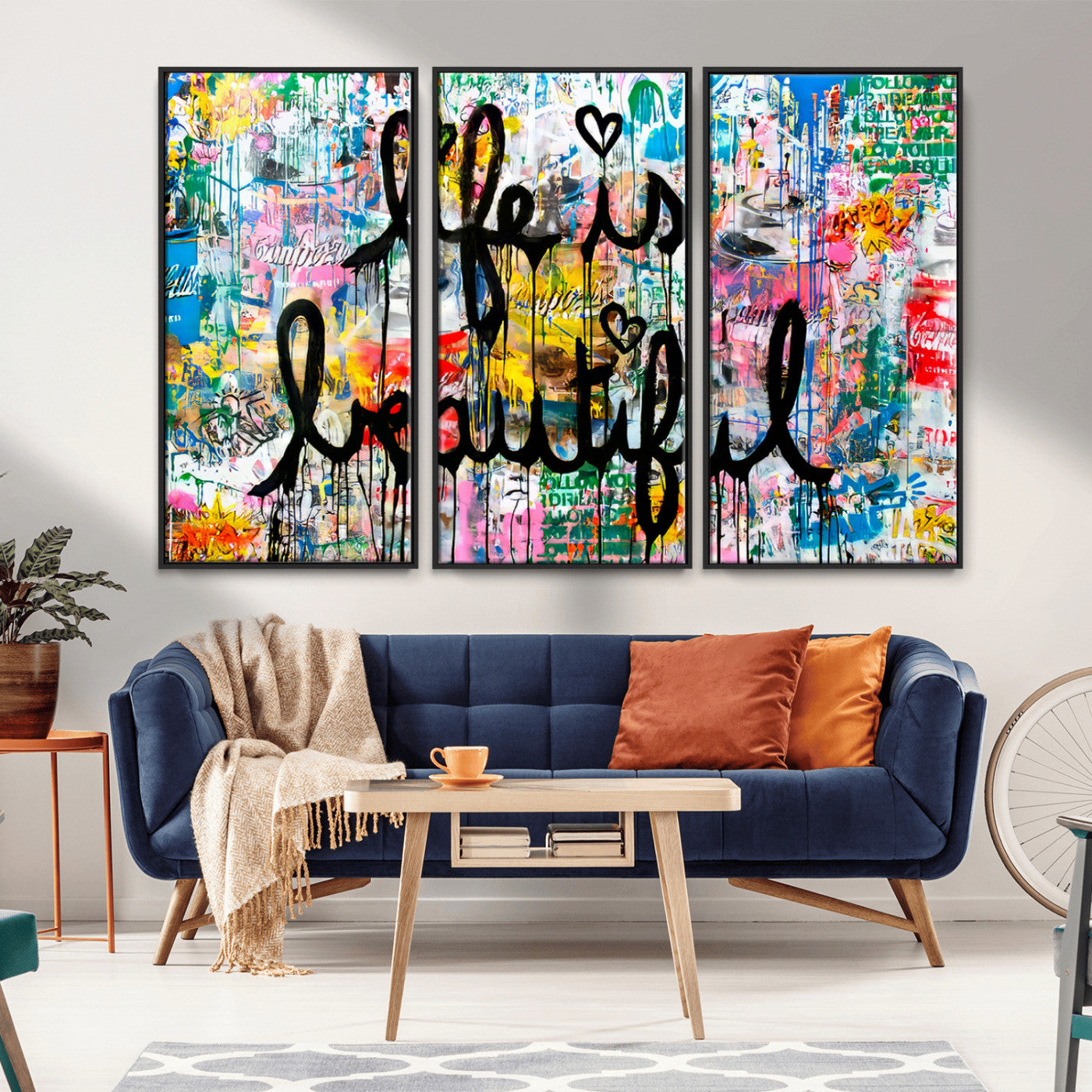 36856-MGV-FC-48X32-3P_Black-Life Is Beautiful Wall Art – Colorful Graffiti Canvas Print, Modern Street Style Artwork, Inspirational Decor for Living Room,