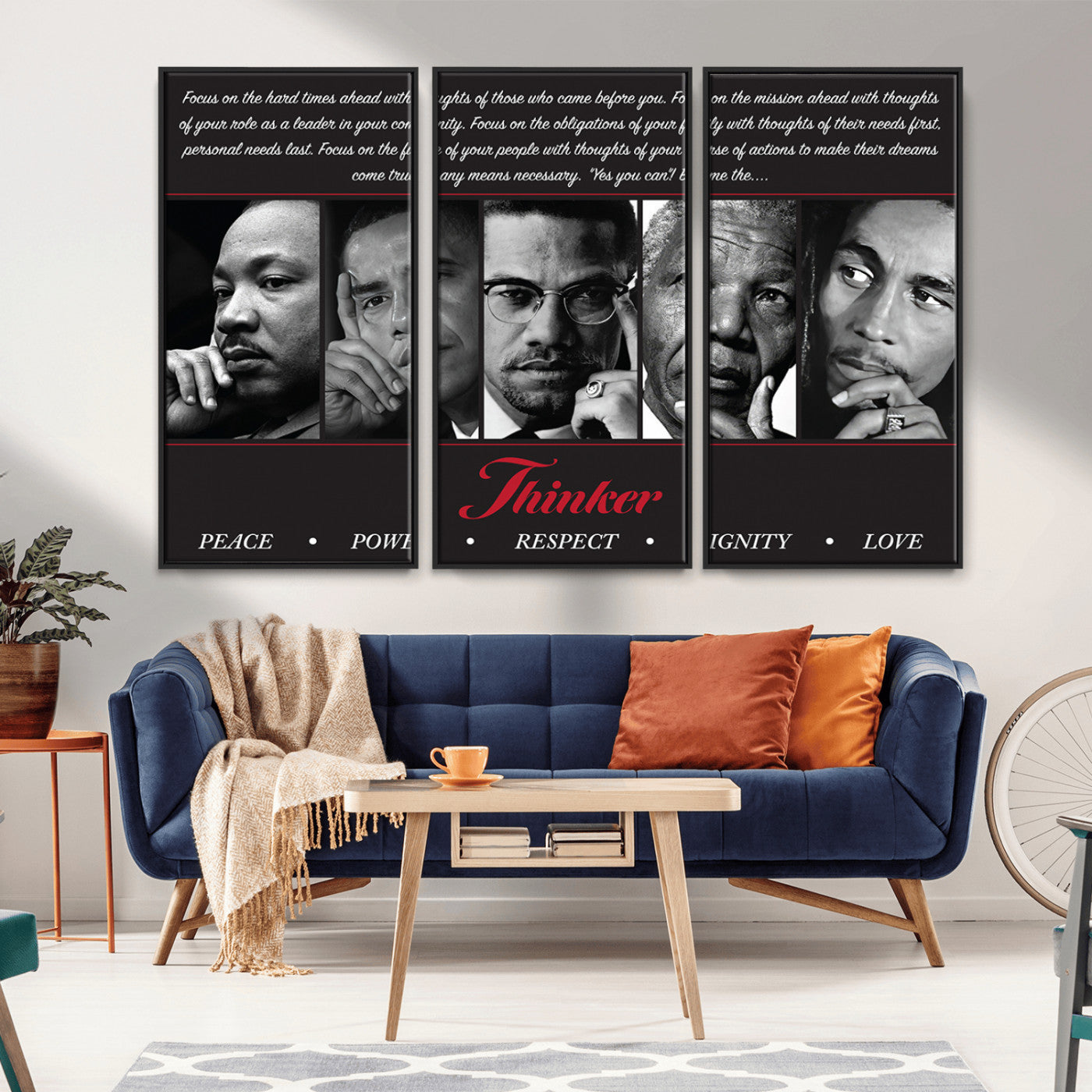 45112-MGV-FC-48X32-3P_Black-Black Icons Wall Art Canvas Print, Framed Thinker Art Picture Print, Motivational Quote Perfect Cultural Modern Decor Artwork