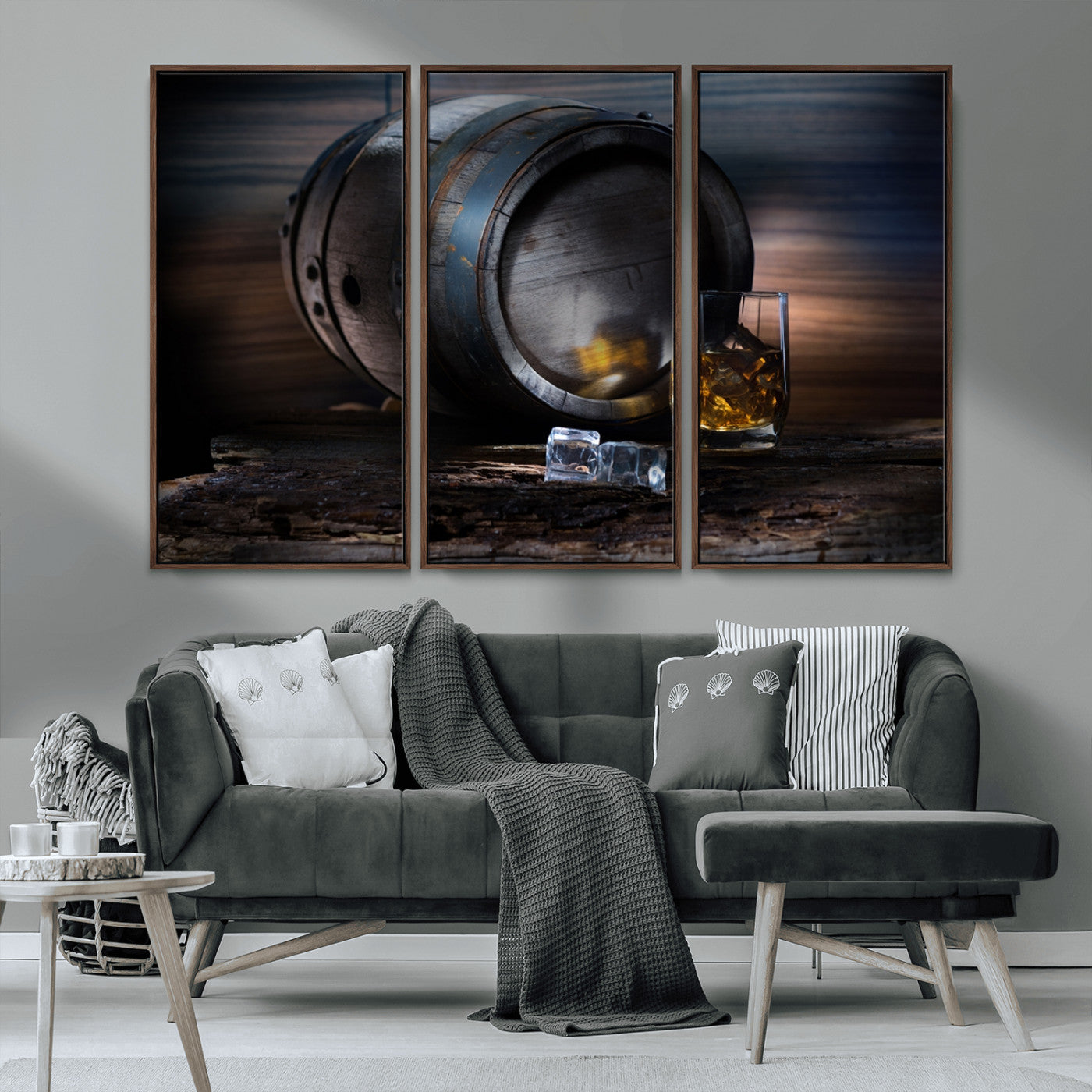 78049-MGV-CV-36X24-Whiskey Barrel Wall Art – Rustic Whiskey Barrel and Glass with Ice Canvas Print, Classic Bar or Lounge Decor for Home, Office, or