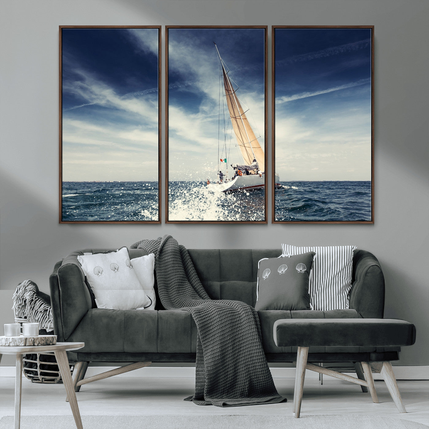 75430-MGV-CV-36X24-Sailing Boat Wall Art – Dynamic Ocean Yacht Canvas Print, Nautical Decor for Living Room, Office, Beach House or Cabin