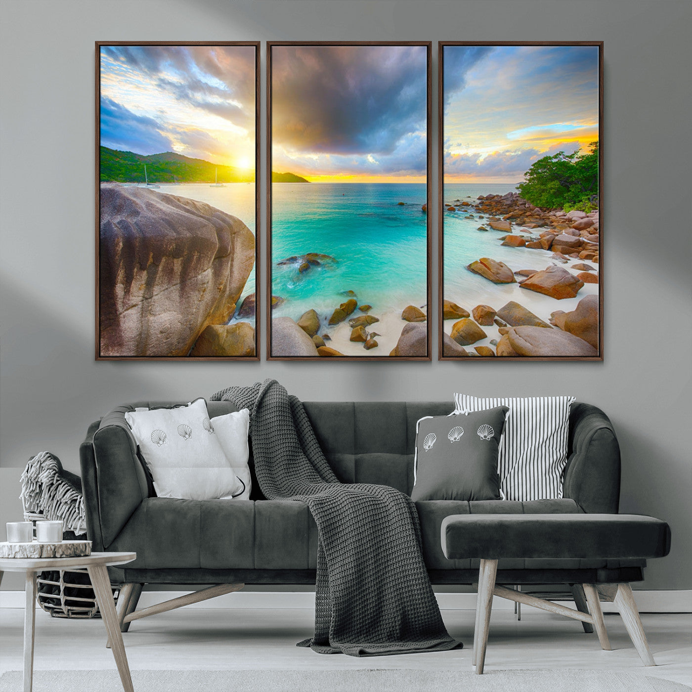 23769-MGV-CV-36X24-Tropical Beach Sunset Wall Art – Serene Ocean Canvas Print, Coastal Landscape Decor for Living Room, Bedroom or Office, Peaceful