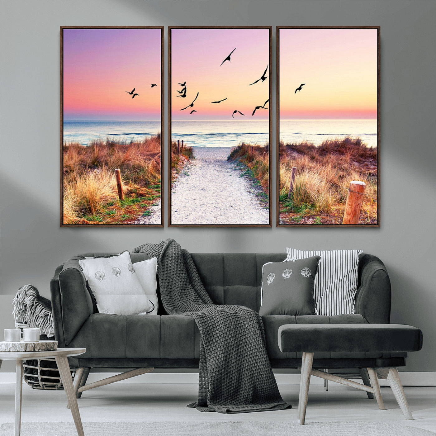 54411-MGV-CV-36X24-Beach Path with Birds Wall Art – Coastal Sunset Ocean Canvas Print, Seaside Nature Landscape Photography for Living Room, Bedroom
