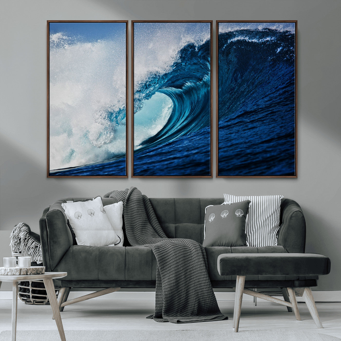 89502-MGV-CV-36X24-Powerful Ocean Wave Wall Art – Panoramic Blue Sea Wave Canvas Print, Coastal Surf Photography Artwork for Living Room, Bedroom, or