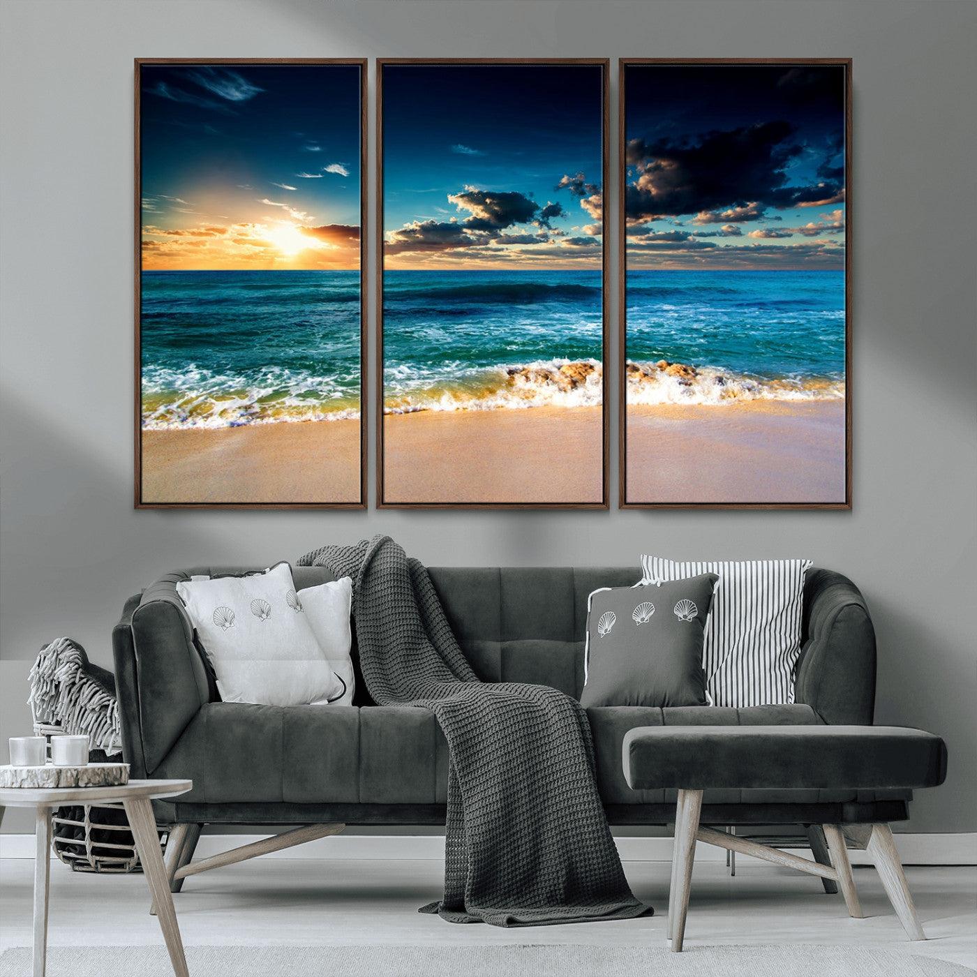 88985-MGV-CV-36X24-Ocean Sunset Wall Art – Tranquil Beach Waves Canvas Print, Coastal Seascape Decor for Living Room or Office