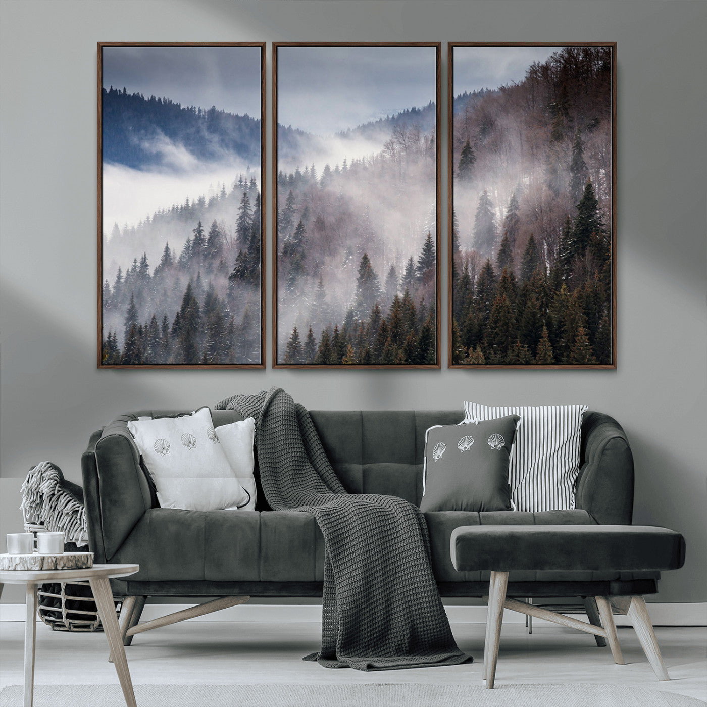 18459-MGV-CV-36X24-Misty Pine Forest Wall Art – Serene Mountain Landscape Canvas Print, Tranquil Nature Artwork for Living Room, Bedroom, Cabin or