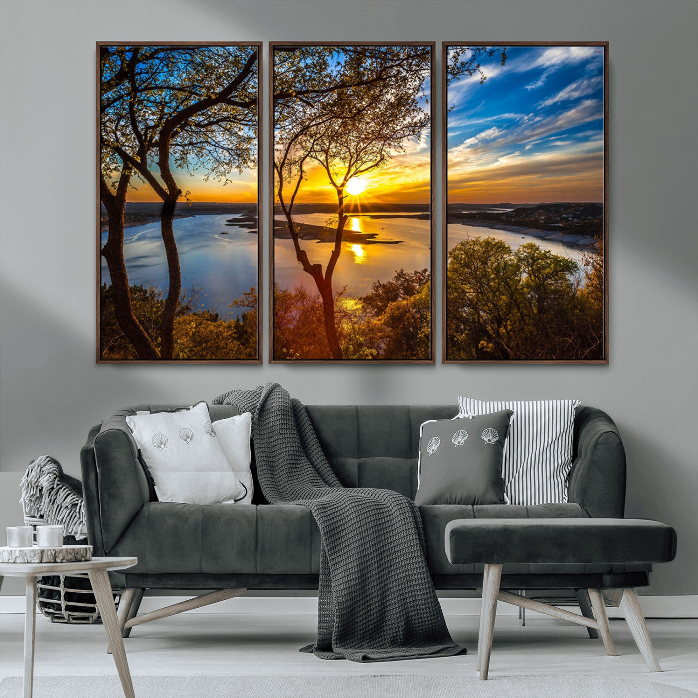 66839-MGV-CV-36X24-Lake Sunset Wall Art – Golden Hour Canvas Print with Trees and Water Reflection, Scenic Landscape Photography for Living Room,