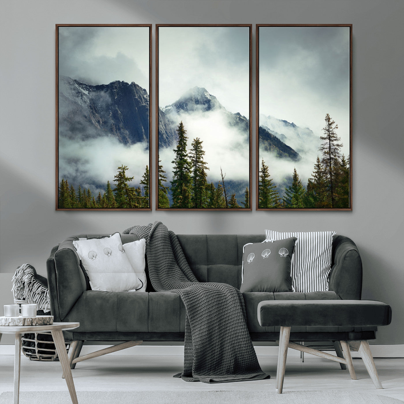 93219-MGV-CV-36X24-Misty Mountain Wall Art – Foggy Pines and Rocky Peaks Canvas Print, Nature Landscape Decor for Living Room, Office or Bedroom