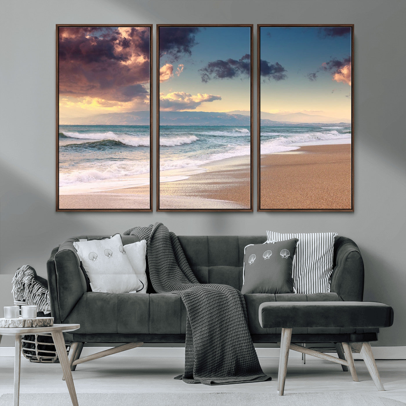 42253-MGV-CV-36X24-Serene Beach Waves Wall Art – Tranquil Ocean Horizon Canvas Print, Coastal Seascape Decor for Living Room or Office Wall