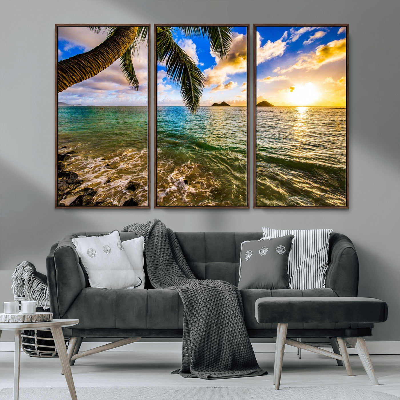 68606-MGV-CV-36X24-Tropical Palm Tree Ocean Wall Art – Sunset Beach Seascape Print, Coastal Paradise Decor for Living Room or Office