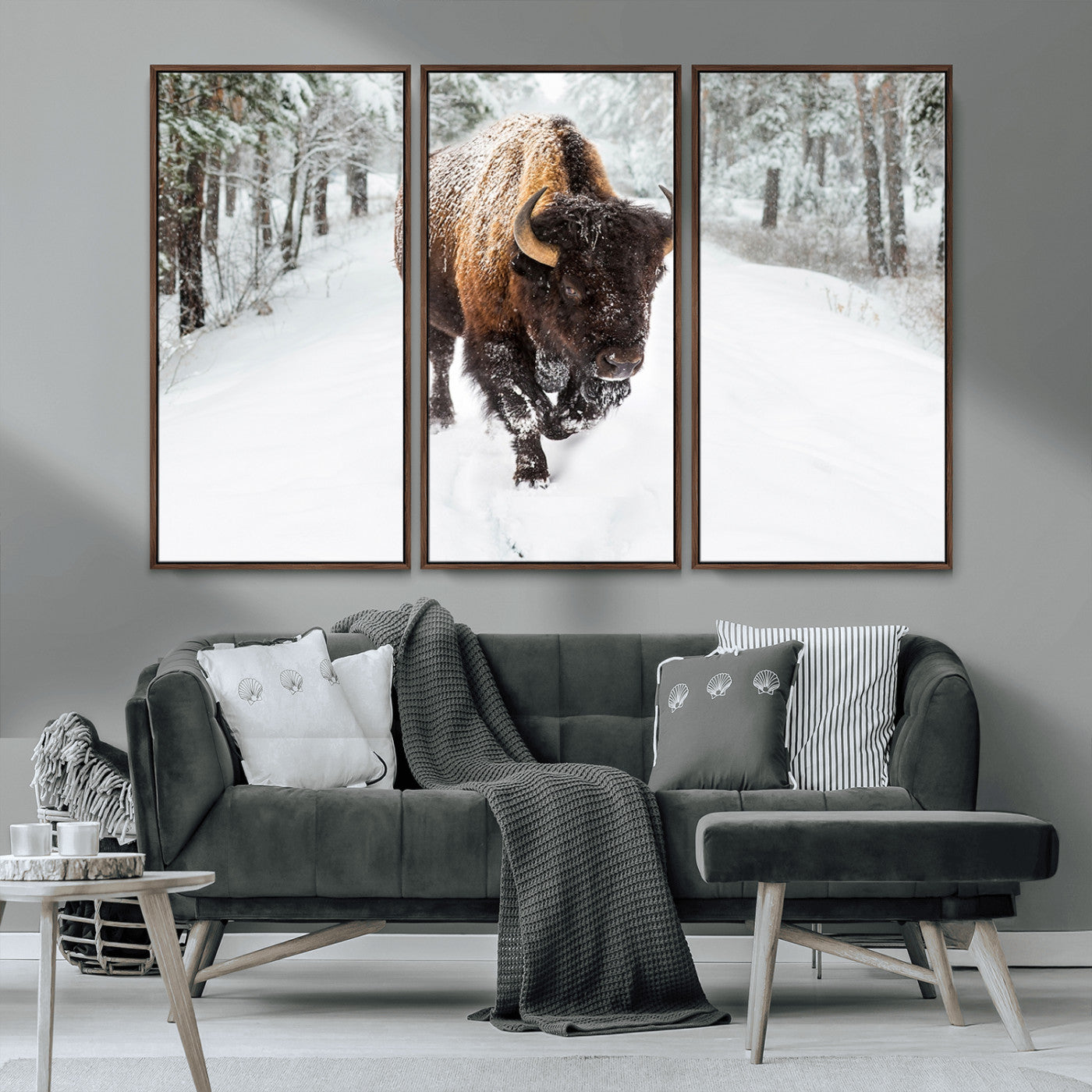 84699-MGV-CV-36X24-Bison in Winter Wall Art – Majestic Buffalo Canvas Print with Snowy Forest Landscape, Rustic Wildlife Artwork for Cabin, Living
