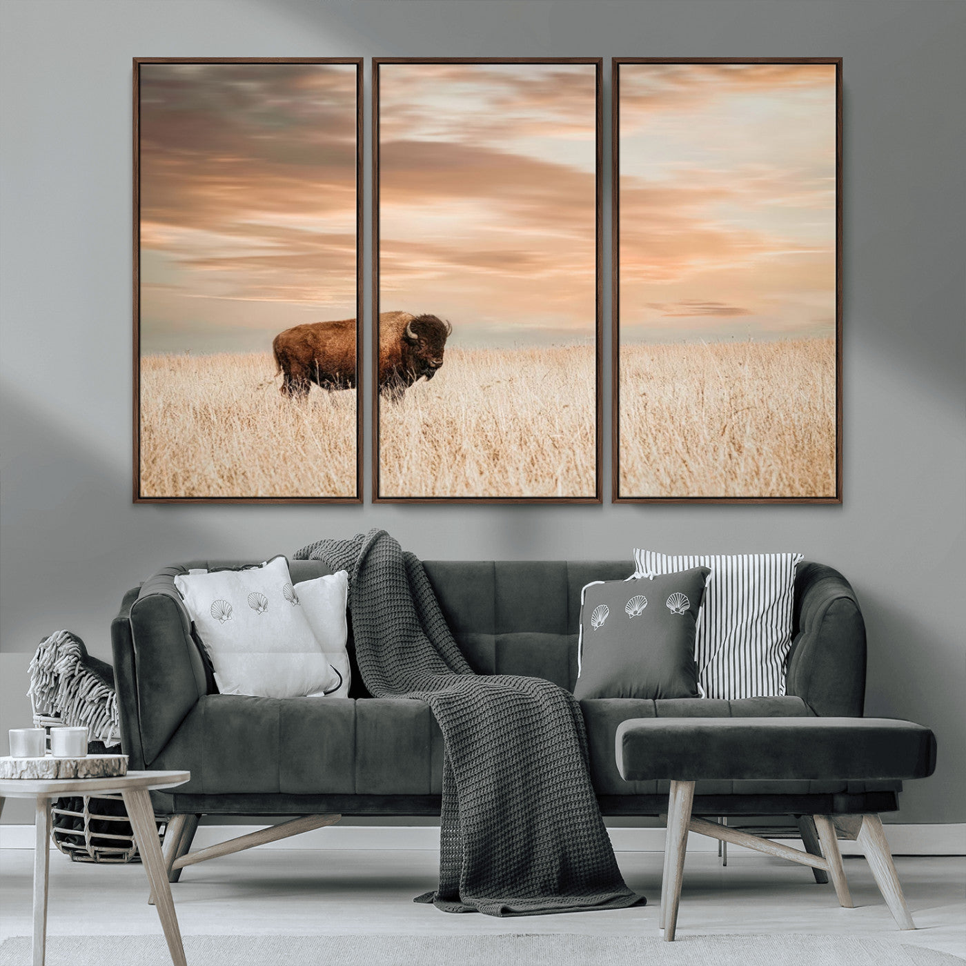 99699-MGV-CV-36X24-Bison in Prairie at Sunset – Wildlife Photography Print, American Buffalo Wall Art, Nature Landscape Canvas Decor for Office