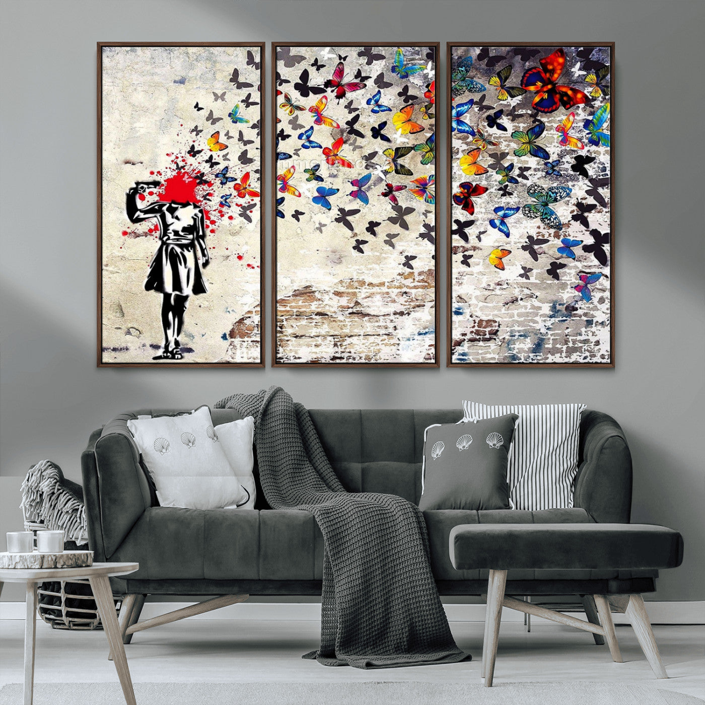 88654-MGV-CV-36X24-Butterfly Explosion Graffiti Wall Art – Street Art Canvas Print, Colorful Butterfly Spray Mural, Modern Abstract Urban Wall Decor