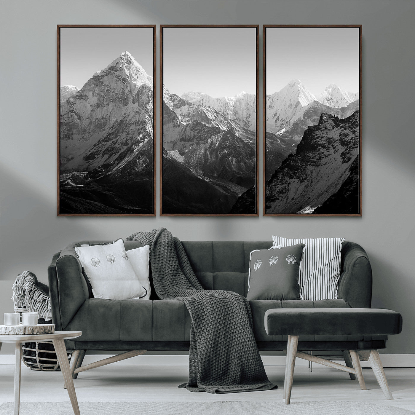 10775-MGV-CV-36X24-Snow Capped Mountain Wall Art – Black and White Canvas Print of Majestic Peaks, Nature Landscape Photography for Office, Bedroom,
