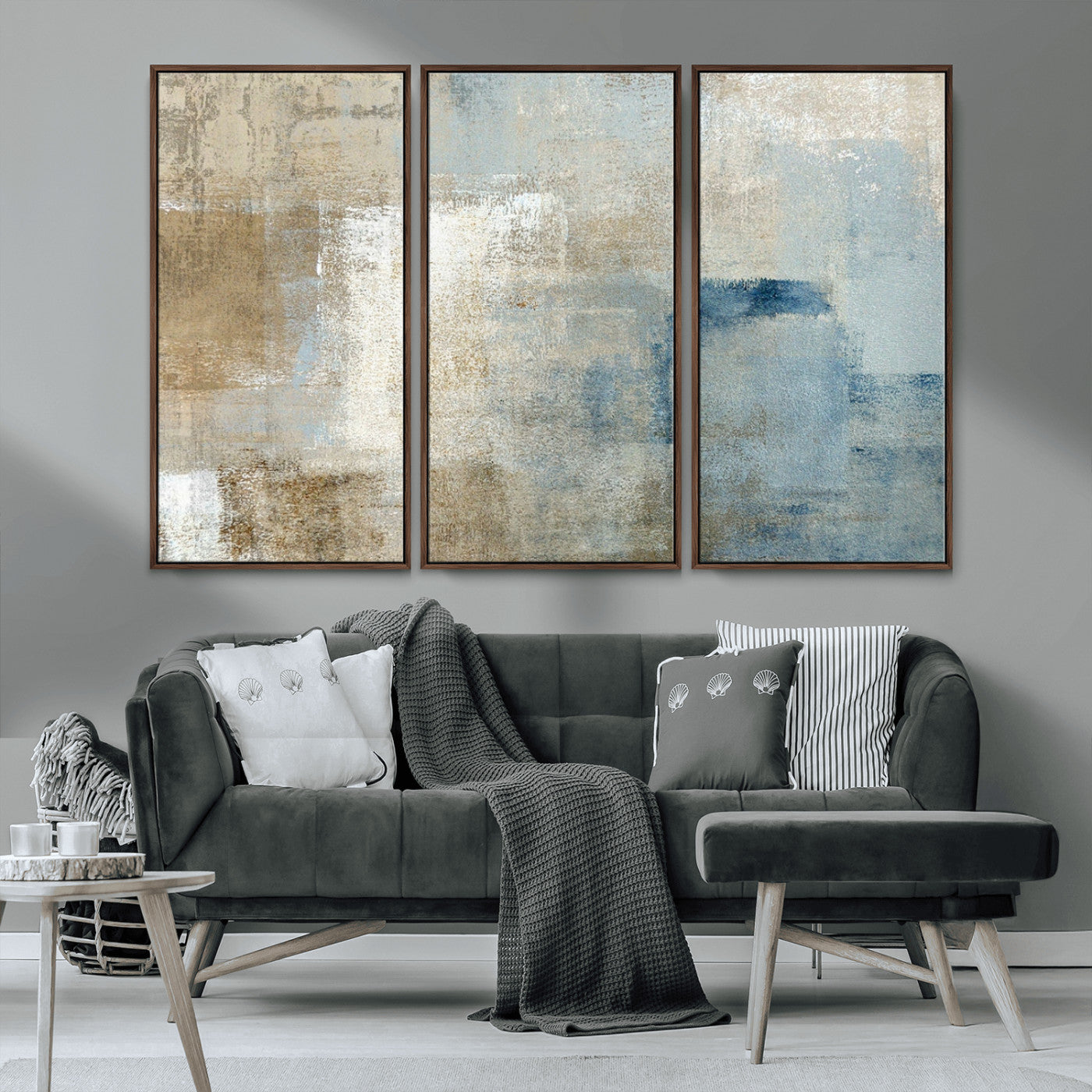 38126-MGV-CV-36X24-Neutral Abstract Wall Art – Modern Beige and Blue Canvas Print and Minimalist Textured Painting for Living Room, Bedroom or Office