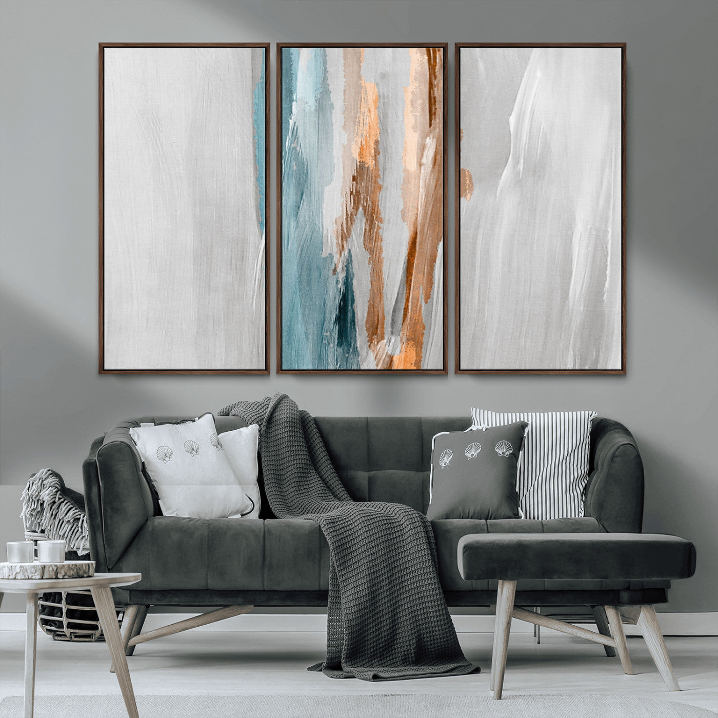 66154-MGV-CV-36X24-Abstract Brushstroke Wall Art – Modern Teal and Gold Canvas Print, Minimalist Contemporary Painting for Living Room, Bedroom, or