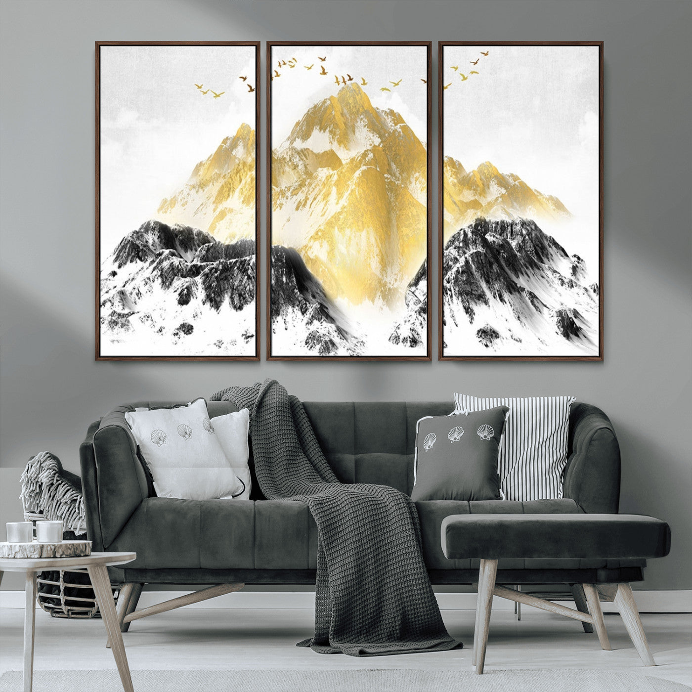37733-MGV-CV-36X24-Golden Mountain Wall Art – Modern Abstract Landscape Canvas Print with Birds, Luxury Nature Decor for Living Room, Bedroom, or