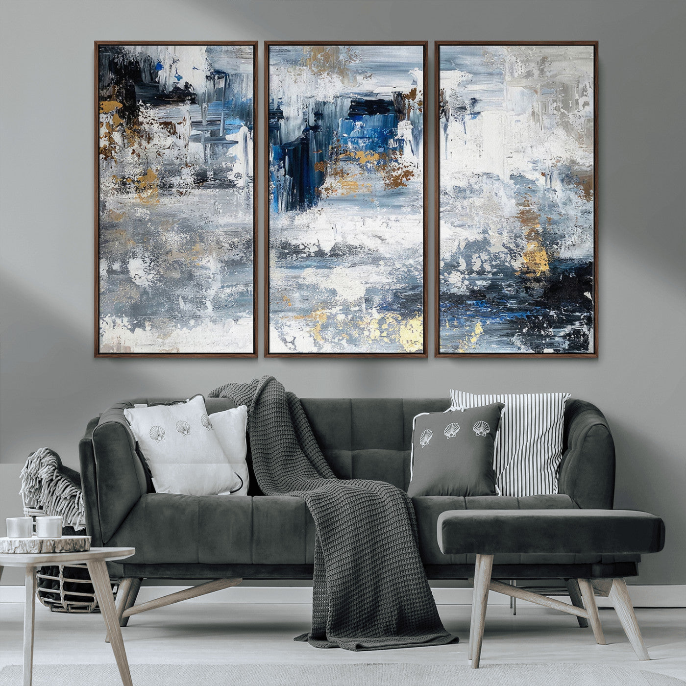 59716-MGV-CV-36X24-Abstract Blue and Gold Wall Art – Modern Textured Canvas Print, Contemporary Painting for Living Room, Bedroom, or Office Decor