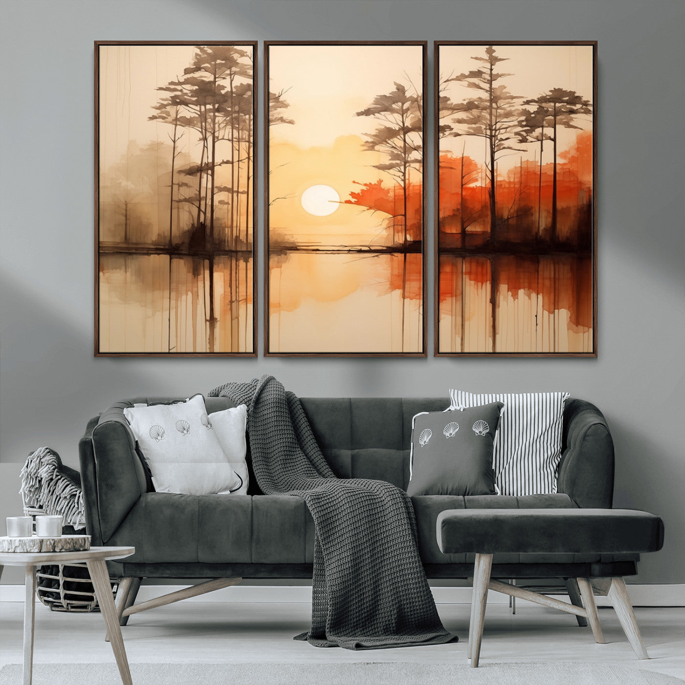 51083-MGV-CV-36X24-Sunset Lake Forest Wall Art – Serene Trees and Orange Sky Reflection Canvas Print, Tranquil Nature Decor for Living Room, Office