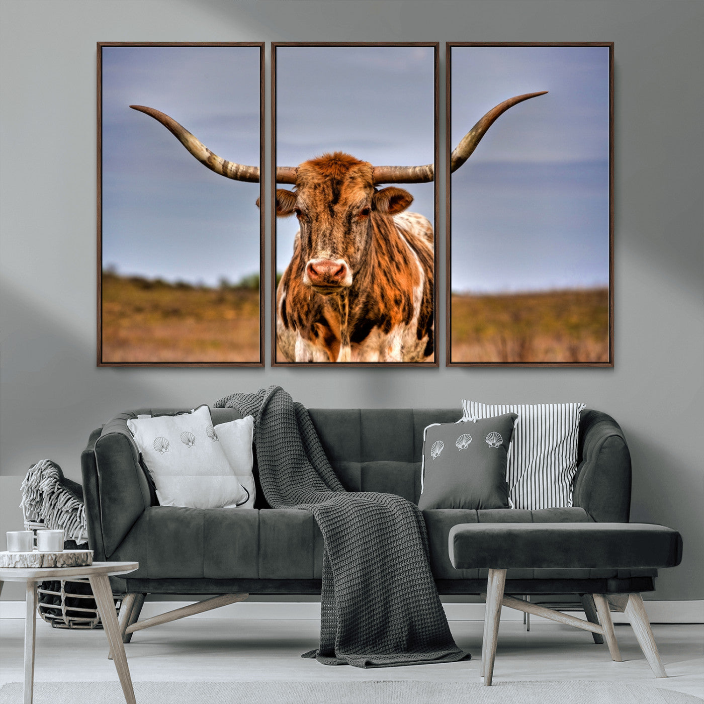 18594-MGV-CV-36X24-Texas Longhorn Bull Wall Art – Rustic Western Cattle Canvas Print, Country Farmhouse Decor for Living Room, Office or Cabin