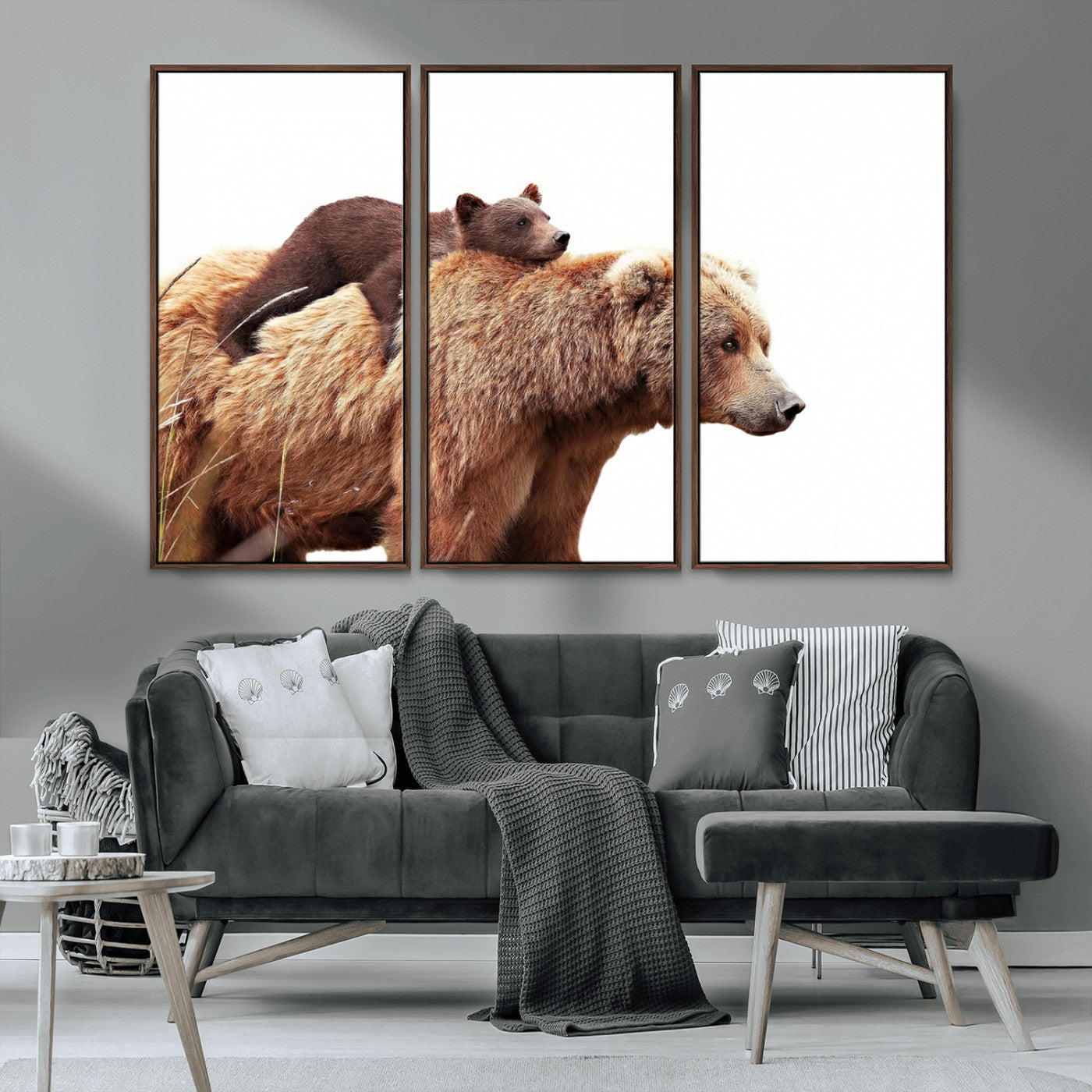 76943-MGV-CV-36X24-Mom Bear Wall Art Canvas Print, Framed Bear Photography Art Picture Print, Rustic Bear and Cub Perfect Rustic Farmhouse Decor