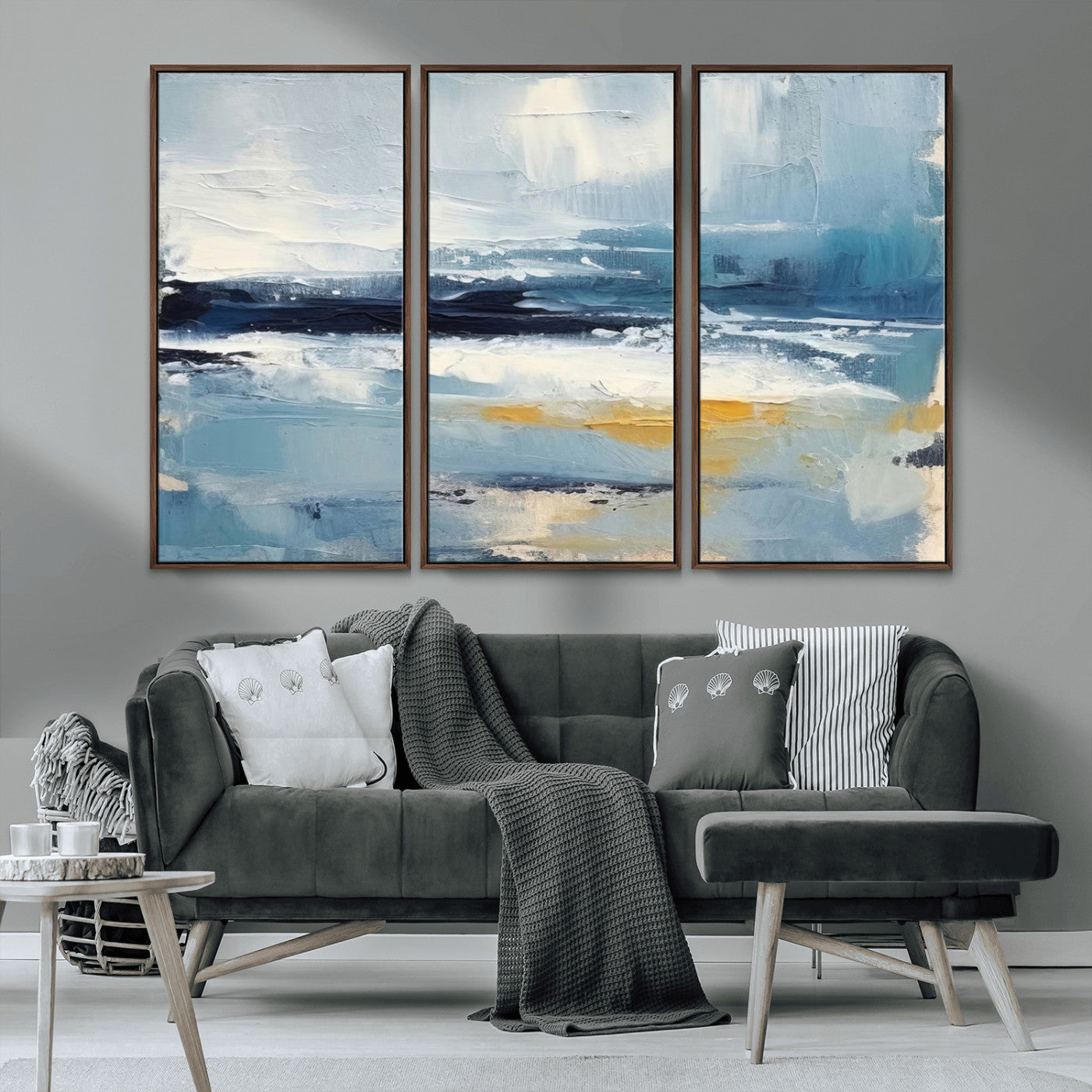 19746-MGV-CV-36X24-Abstract Ocean Wall Art – Modern Coastal Canvas Print with Blue, White and Gold Textures, Contemporary Seascape Painting for