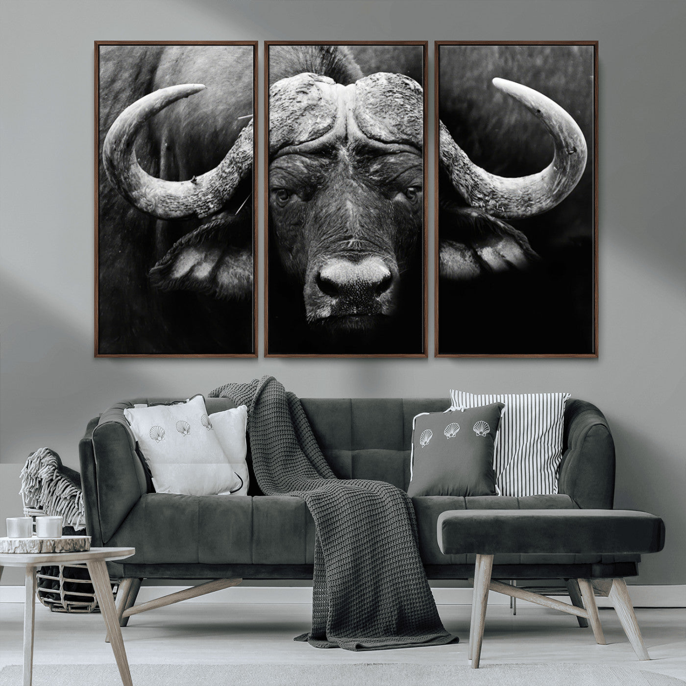 75273-MGV-CV-36X24-Buffalo Wall Art – Black and White African Buffalo Canvas Print, Rustic Wildlife Animal Artwork for Farmhouse, Living Room,