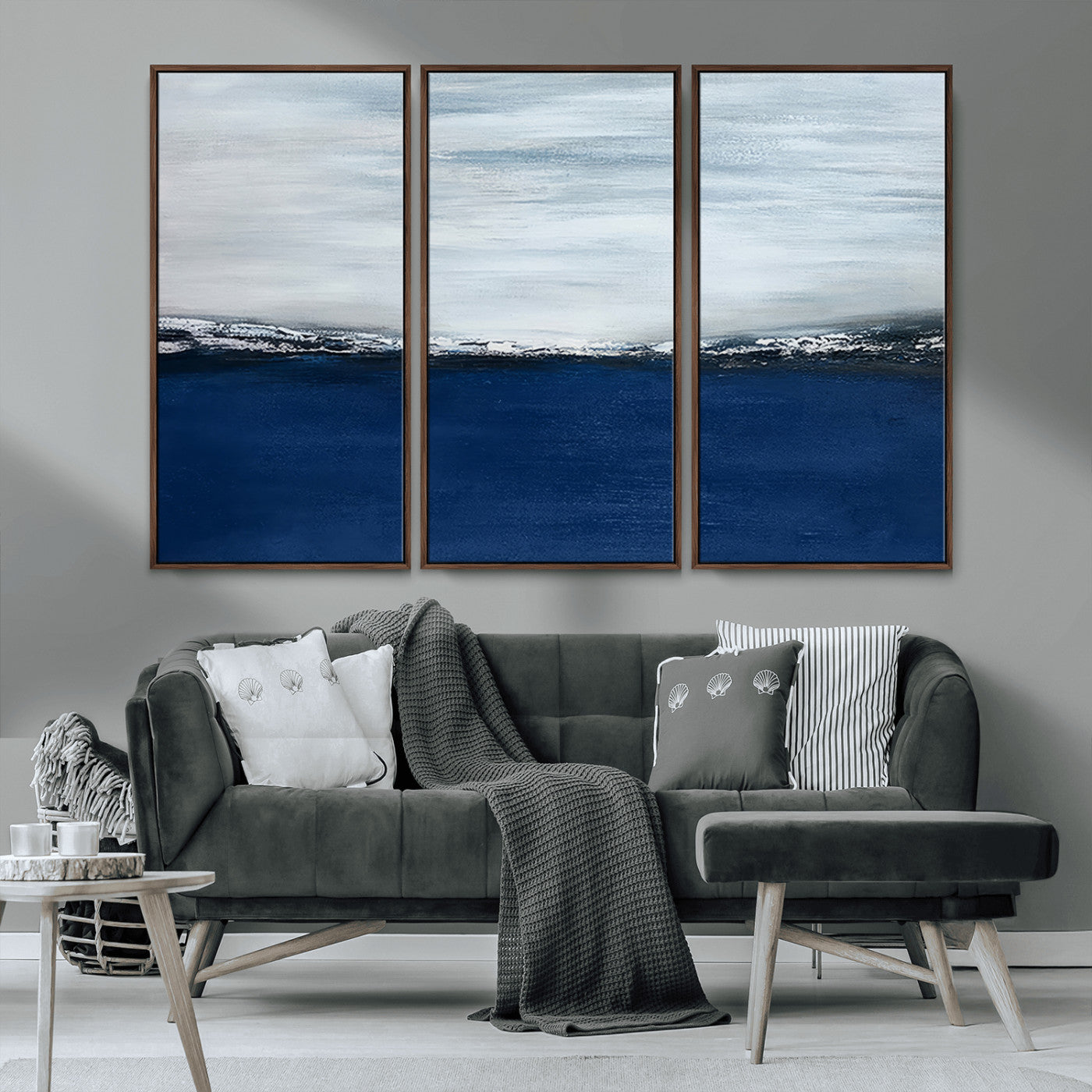 62197-MGV-CV-36X24-Abstract Ocean Wall Art – Minimalist Blue and White Canvas Print, Modern Coastal Seascape Painting for Bedroom, Living Room or