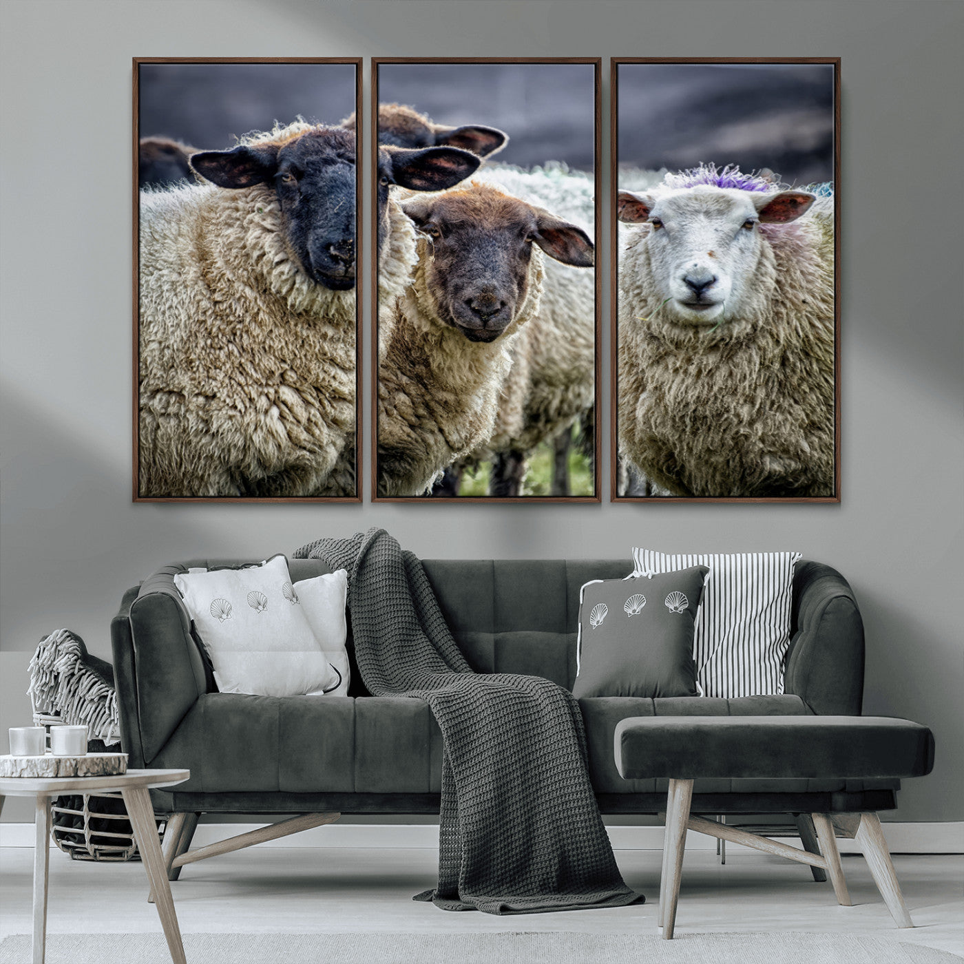 18418-MGV-CV-36X24-Sheep Wall Art Canvas Print, Framed Farmhouse Sheep Art Picture Print, Sheep Herd Perfect Rustic Farmhouse Decor Artwork