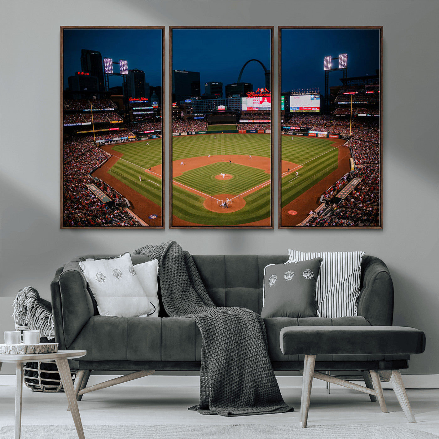 38612-MGV-CV-36X24-Busch Stadium Wall Art Canvas Print, Framed Missouri Stadium Art Picture Print, Busch Stadium Field Perfect Sports Room Decor