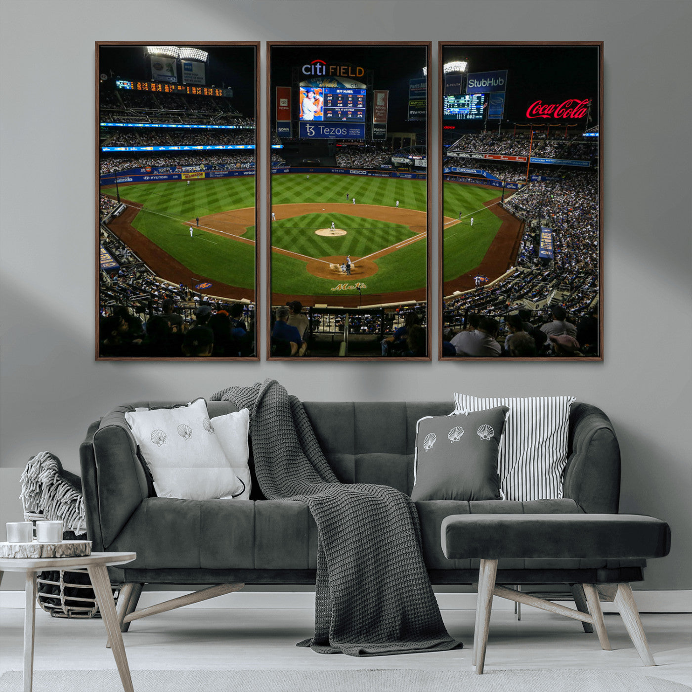 25148-MGV-CV-36X24-Baseball Stadium Wall Art – Canvas Print Night Game Packed Crowd Bright Lights Sports Photography, Dynamic Decor for Game Room,