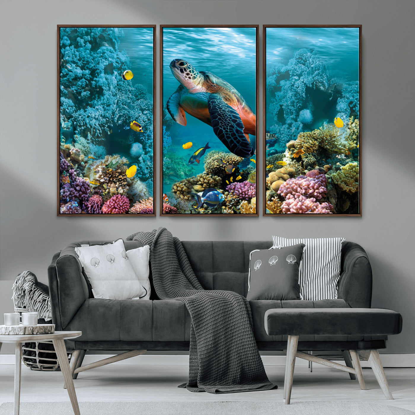 38661-MGV-CV-36X24-Sea Turtle Wall Art Canvas Print, Framed Ocean Wildlife Art Picture Print, Turtle Perfect Coastal Nature Decor Artwork